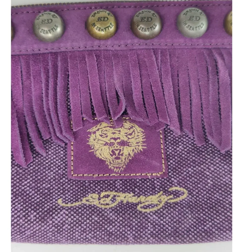 Vintage Purple Y2K Ed Hardy fringe clutch